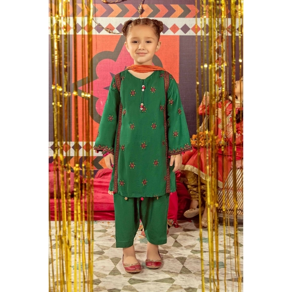 Maria B Girls Pakistani 3 Piece Kameez Salwar Outfit 8-10 Years Green